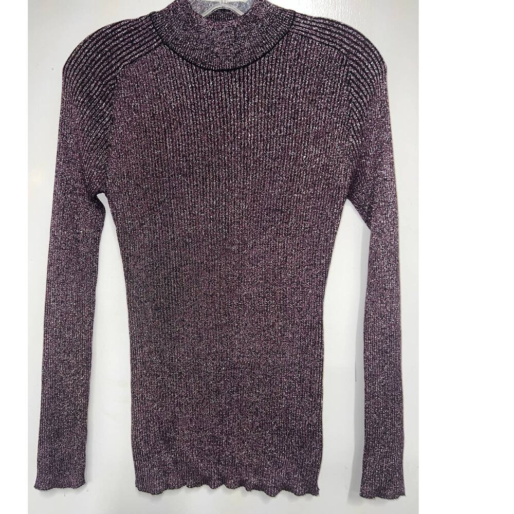 NWOT YAL New York Ribbed Turtleneck Sweater Purple Metallic M